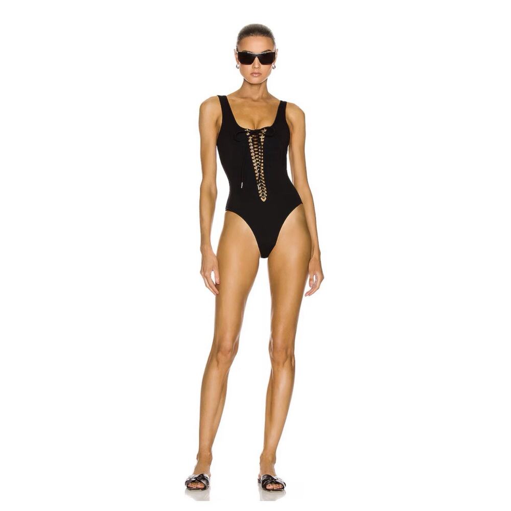 NWT Saint Laurent Size XS Maillot Saharienne Lace-Up One-Piece Swimsuit $1,400 - Picture 3 of 13